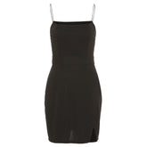 Y2k Style 2023 Summer New Fashion Women'S Suspenders One-Line Shoulder Sexy Solid Color Slim Slit Leg Length Short Black Dress