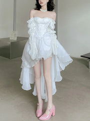 --White Evening Party Princess Dress Women France Vintage Backless Sweet Dresses Female Off Shoulder Elegant Dress Summer 2024 New