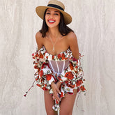 Elegant Flower Printed Corset Dress Holiday Beach Streetwear Y2K 2023 Sexy High Waist See-through Mesh Patchwork Short Dresses