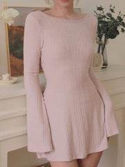 Backless Chic Solid Long Sleeve Autumn Dress Women Korean Fashion Basic Mini Dresses Slim Elegant Clothes Ladies Robe