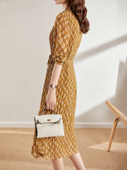 Chiffon Floral Dress for Women Autumn 2023 Fashion Long Sleeve Pleated Elegant Party Midi Dresses Female Vestido F8692