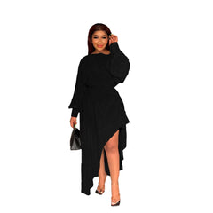 Women Long Sleeve Off Shoulder Irregular Hem Solid Dress