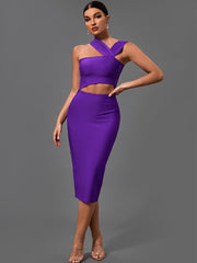 Bandage Dresses for Women Purple Bodycon Dress Evening Party Elegant Sexy Cut Out Midi Birthday Club Outfit Summer New