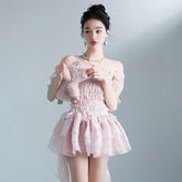 Hoobd Summer Lace Sweet Dress Women Designer Ruffle Flounce Cute Mini Dress Female Korean Fashion Elastic Skinny Sexy Party Dress 2023