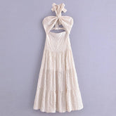 Elegant Halter Long Dress for Women Sleeveless Beach Boho Maxi Dress Summer Backless Midi Sundress Vestido De Mujer Vintage