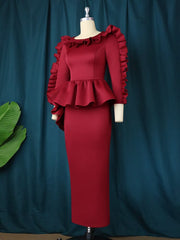 Women Party Long Dresses Ruffles Peplum Christmas Event Package Hip Prom African Female Large Size Wedding Guest Gowns Robes New