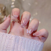 24pcs Ballet False Nail Full Cover Fake Nail Butterfly Love Nails Tip French Coffin Nails Press on Nails