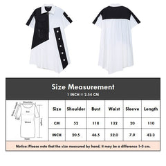 Holes Contrast Color Design Black White Patchwork Woman Summer Casual Asymmetrical Shirt Dress Big Size Loose Fit Style LLMD004