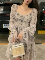 2023 Spring French Vintage Floral Mini Dress Women Causal Elegant One Piece Dress Korean Fashion Long Sleeve Evening Party Dress