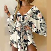 Dresses For Women 2023 Autumn New Color Printed V-neck Sexy Vestidos Fashion Casual Beach Vacation Ladies Cropped Dress MsChuh
