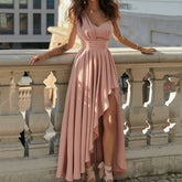 Hoobd Sexy Diagonal Collar Waist Pleated Maxi Dresses Sleeveless Off Shoulder Asymmetrical Prom Dress Women Elegant Dress Dinner Party