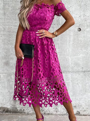 New Patchwork Short Sleeve Women Summer Dress Elegant Office Female Slash Neck Maxi Dress Solid Casual Party Dress Vestidos