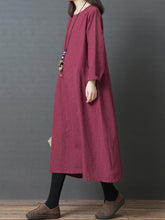 Women Casual Dresses New Arrival 2023 Autumn Vintage Style Solid Color Loose Comfortable Female Cotton Linen Long Dresses B2882