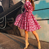 Autumn Boho Women Dresses Casual Loose Waist V-neck Lantern Sleeve Mini Dress Fashion Ladies Elegant Floral Print Party Vestidos