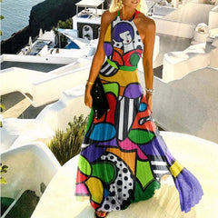 Hoobd graduation outfit ideas 90s latina aesthetic freaknik baseball game tomboy style swaggy going out classic edgy brunch cuteWomen Sexy Off Shoulder Long Dress Summer New Sleeveless Halter Pleated Maxi Party Dress Vintage Print O Neck Female Dress