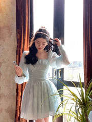 2023 Spring French Elegant Short Party Dress Pure Color Fairy Mini Dress Casual Long Sleeve Korean Fashion Dress Woman Design