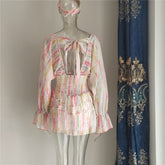 2023 Summer Holiday Vocation Long Sleeve Sexy V-neck Ruffled A-line Beach Playsuit with Headband