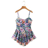 Hoobd Vintage Multicolor Floral Print Sexy Sling Dress Women Summer Chiffon Super-Short Dress Holiday Beach Sundress Vestido