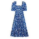 Summer Dresses 2024 Fashion Women Clothing Ruffle Hem Elegant Midi Dress Crossover V Neck Short Puff Sleeve Print Casual Dress