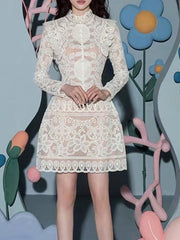 New Autumn And Spring French Fashion Sweet Lace Hollow Out Dress Women Elegant Sexy Party Short Dresses Vestidos