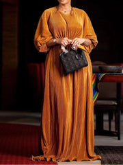 Women Pleated Dress Half Lantern Sleeves O Neck High Waist Maxi Long Summer Spring African Female Gown Elegant Classy 2023