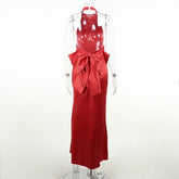 Backless Big Bow Halter Evening Party Red Dresses Elegant Chic Women's Off Shoulder Long Wedding Party Prom Dress 2023 Summer