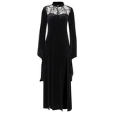 Halloween Party Long Dress Black High Waist Flared Sleeve Lace Cutout Gothic Maxi Dress Street Aesthetic Clubwear Maxi Dress