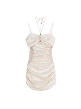 Hoobd Summer Design Fashion Sexy Spaghetti Dress Evening Mini Sundress Backless Strapless Satin Lace Pleated Bodycon Party Women