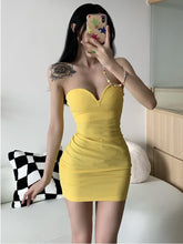 Chest Wrap Mini Tank Dress Sexy Tight High Waist Bright Elegant OL New Summer 2023 Hot Sexy Korean Robe Tops U780