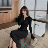 Black Sexy Female Knit Dress Winter Autumn Wrap Midi Green Bodycon 2023 Fashion Sweater Dresses Woman Vintage Korean Mini Short