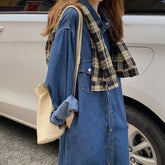 Casual Long-sleeved Blue Denim Dress Pocket Elegant Denim Fashion Slim Denim Dress 2024 New Autumn and Winter Shirt Women Dress