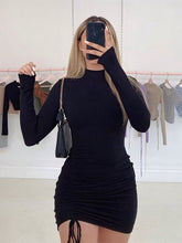 O Neck Lace Up Draped Tight Dresses