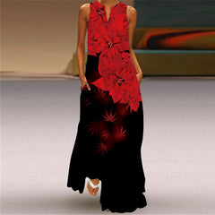 3D Floral Printed Women Dress Summer Vintage V-neck Sleeveless Loose Maxi Dress Elegant Casual Ladies Party Dresses Vestidos