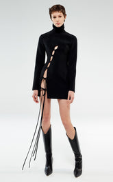 High Quality Hollow Turtleneck Long Sleeve Bandage Mini Dress for Women Sexy Club Party Leisure Dresses