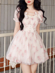 2023 Summer One Piece Dress Korean Kawaii Lolita Dress Women Beach Style Elegant Y2k Mini Dress Party Puff Sleeve Fairy Chic