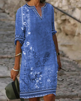 Ethnic Style Half Sleeve Loose Waist Dresses Ladies Vintage Print Daily Casual Short Dressy 2023 Summer Women's V Neck Clothing