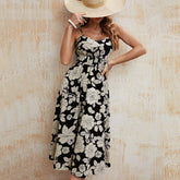 Summer Sexy Halter Floral Printed Black Dress