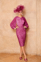 Hoobd Exquisite Dusty Pink Mother of the Bride Dresses Lace Tea Length Mother Dresses Long Sleeves Wedding Party Gowns Latest On Sale