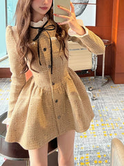 Autumn Elegant Y2k Mini Dress Women Casual Vintage Short Party Dress Female Long Sleeve One Piece Dress Korean Fashion