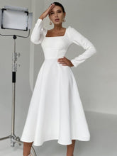Backless Square Collar Vintage Midi Dress Women Long Sleeve Sexy Elegant White Dress For Party 2023 New Arrivals