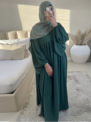 Hoobd Plain Abaya Muslim Long Dress for Women Ramadan Eid Balloon Sleeve Islamic Jilbab African Dresses Dubai Turkish Modesty Kaftan