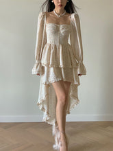 Sexy Elegant Floral Dress Women Vintage Long Sleeve Double Ruffles Patchwork Dress Irregular Streetwear French Style