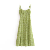 Green Floral Print Sling Dress