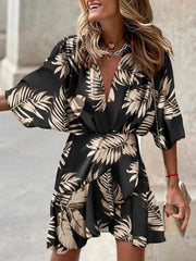 autumn Irregular Mini Dress For Women Fashion Print Casual Bohemia Style Vacation Sundress Women's Bat Sleeve Ruffles Dresses