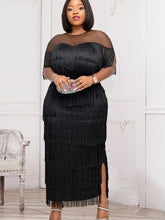 2023 Women Fringe Party Dresses Elegant Net Shoulder Sleeveless Large Size Long Dress for Birthday Dinner Event Wedding Guest