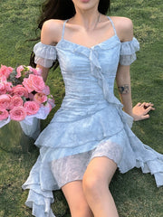 Chiffon Beach Style Y2k Mini Dress Office Lady Casual Sleeveless Elegant Floral Dress Woman 2023 Summer One Piece Dress Korean