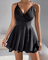 Bow Big Swing Dress 2023 Summer Women Spaghetti Strap V Neck Backless Mini Party Beach Ruffle Vestidos Femininos