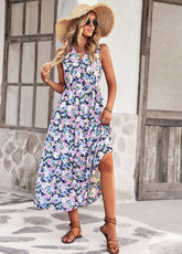 Vintage Floral Print Sleeveless Summer Dress