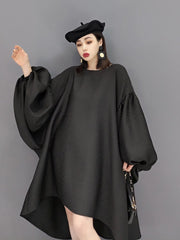 Fashion Solid Color Dress Women's Autumn 2023 New Round Neck Loose Batwing Sleeve Knee-length Dresses Female