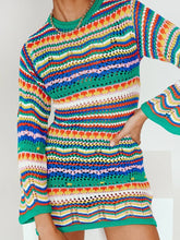 Womens Clothing Women's Dress Tops Female Clothing Autumn Winter Round Neck Knitwear Women's Stripe Pullover Mid Length Sweater